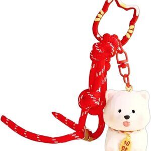 Dog Keychain Wooden Carving Moving Tail Portable Backpack Charm Kids Gift